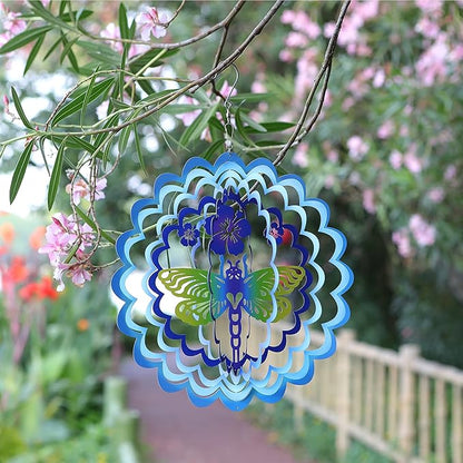 Kinetic 3D Metal Dragonfly Wind Spinner Hanging Ornament Worth Gift for Home and Garden - 12inch Dragonfly Mandala Kinetic Hanging Whirligigs Sun Catcher Windmills