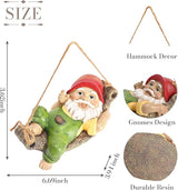 TERESA'S COLLECTIONS Garden Decor, Garden Gnomes Lying on Hammock, Gnomes Decor, Waterproof Resin Garden Decor, Garden Gifts for Mom,Indoor/Outdoor,7"