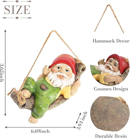 TERESA'S COLLECTIONS Garden Decor, Garden Gnomes Lying on Hammock, Gnomes Decor, Waterproof Resin Garden Decor, Garden Gifts for Mom,Indoor/Outdoor,7"
