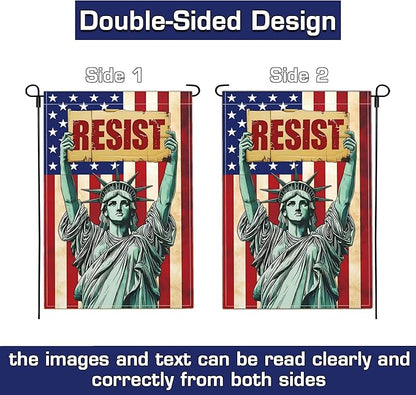 Statue of Liberty Pride Resist Garden Flags for Outside 12x18 Inch Double Sided Anti Protest Signs Against Anti Racism Political No Kings Protest Signs Hands Off Yard Decorations