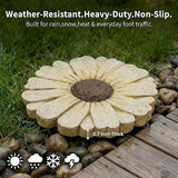 Landoraloria Cement Flower Stepping Stone 10” Daisy Garden Path Stone for Yard & Walkway Handcrafted Non-Slip Outdoor Patio Decor Weather-Resistant Cement Stone (White)