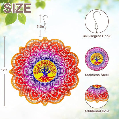 Hanging Wind Spinner 12 Inch, Tree of Life 3D Stainless Steel Wind Spinner, Garden Yard Patio Decor, Indoor Window Wall Art for Meditation, Mindfulness, Breathwork, Calming Gift