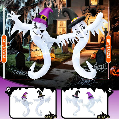 【2025 Latest Release】 Halloween Inflatables Ghost Outdoor Decorations 6FT Double Ghosts Inflatable with 4 LED Lights Cute Blow Up Yard Decor for Outdoor Ghost Decor for Yard Garden Lawn