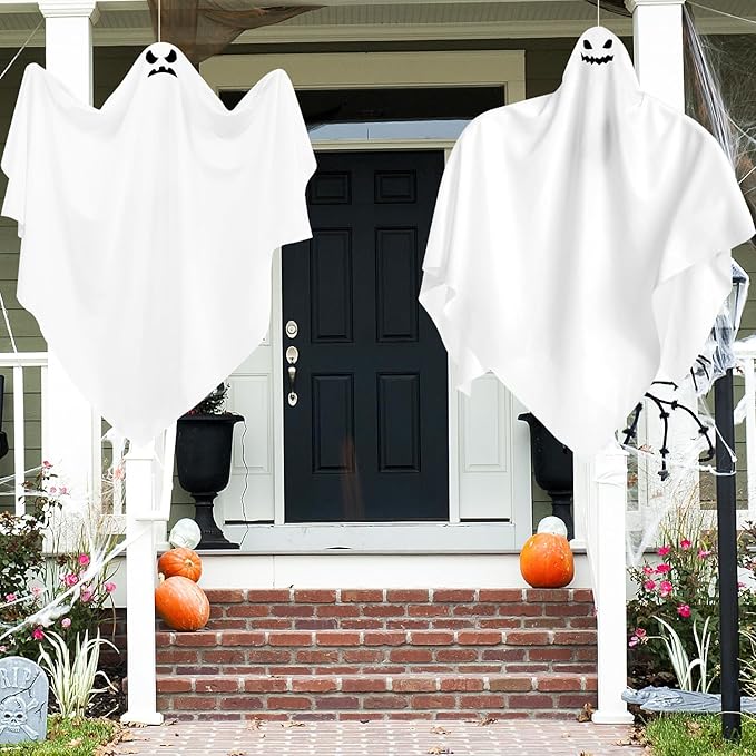3 Pack Halloween Hanging Ghosts Decor, Outdoor Hanging Ghosts, Ghost of Halloween Decorations, 28" Flying Ghost Halloween Party Decor for Front Yard Patio Lawn Garden Trees Indoor Outside Holiday