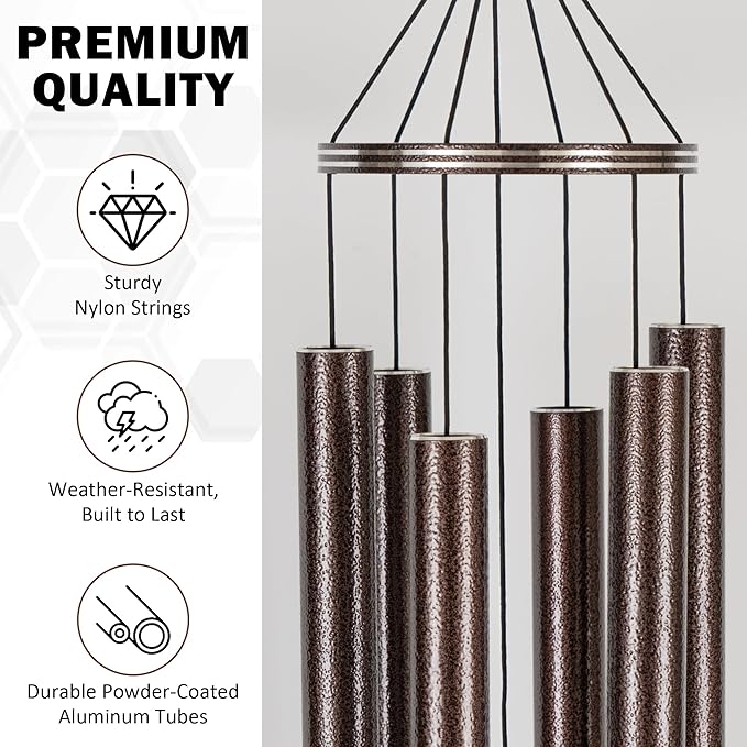Vanquer Wind Chimes for Outside Deep Tone - 48'' Wind Chimes Outdoor Clearance, Deep Tone, Memorial WindChimes, Outdoor Décor, Wind Spinner, Sympathy Gift, Patio, Home Décor (Bronze)