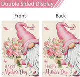 Heyfibro Happy Mother's Day Garden Flag 12x18 Double Sided Burlap, Gnome Garden Flag with Pink Floral Bouquet Yard Banner for Spring Outside Outdoor House Mothers Day Decoration (ONLY FLAG)