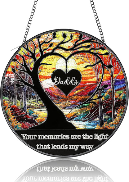 Memorial Sun Catcher for Dad - Your Memories are The Light 6.3" Stained Glass Window Hanging - Emotional Dad Gifts for Birthday, Christmas - Home Decor & Garden Color Catcher