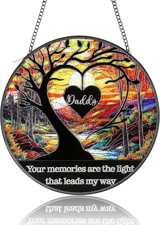 Memorial Sun Catcher for Dad - Your Memories are The Light 6.3" Stained Glass Window Hanging - Emotional Dad Gifts for Birthday, Christmas - Home Decor & Garden Color Catcher