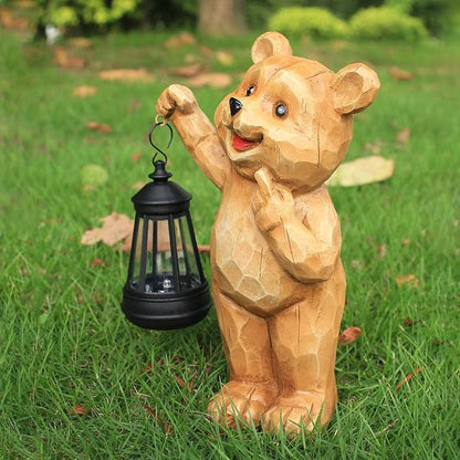 Solar Garden Statues Bear Figurine Outdoor Lights, Resin Yard Decorations Outdoor, Garden Decor Unique Birthday Housewarming Gifts for Mom (Bear 1)