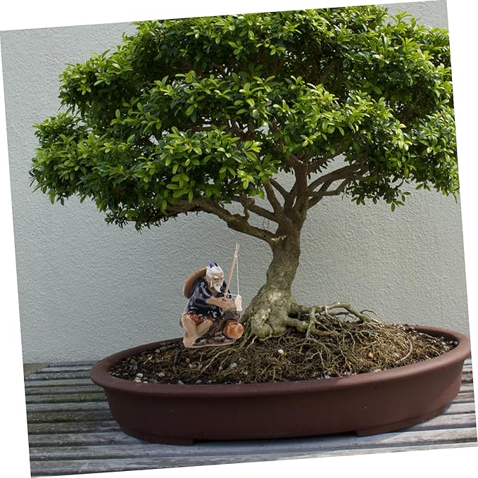 Ceramic Fisherman Ornament for Fish Tank and Garden Bonsai Water-Absorbing Decorative Statue 2.75X1.96X1.37 Inch Indoor Outdoor Table Patio D Cor