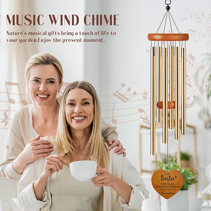 Bestie Gifts for Women - Metal Windchimes Outdoors for Friends Waterproof Garden Yard Porch Balcony Backyard Indoor Home Hanging Decor Graduation Birthday Friendship Sisterhood Thank Gift