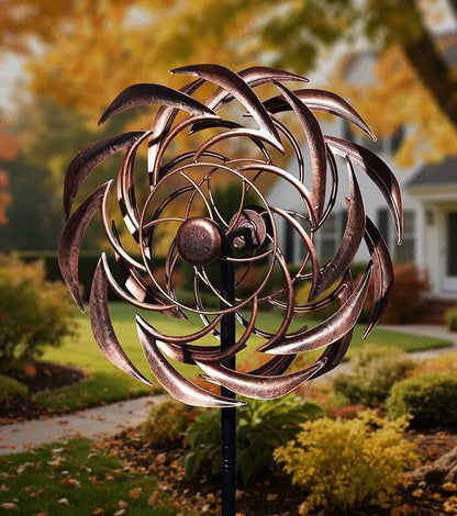 360° Copper Garden Wind Spinners Outdoor for Yard & Garden – W13xH63 Copper Metal Kinetic Sculpture Inspired by Bronze Sundial – Elegant Outdoor Decor