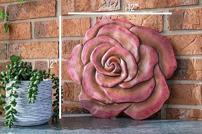 Magnolia Garden 12-Inch Sculpted Coral Rose Decorative Stepping Stone – 3D Floral Resin Garden Walkway Tile – Earthy Terra Cotta Flower Outdoor Accent