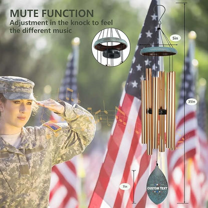 Personalized Wind Chimes Memorial Gifts for US Veteran, Custom Wind Chimes Memory Gifts for Military, Sympathy Windchime for Soldiers in Navy, Air Force, Army(Produced in USA)