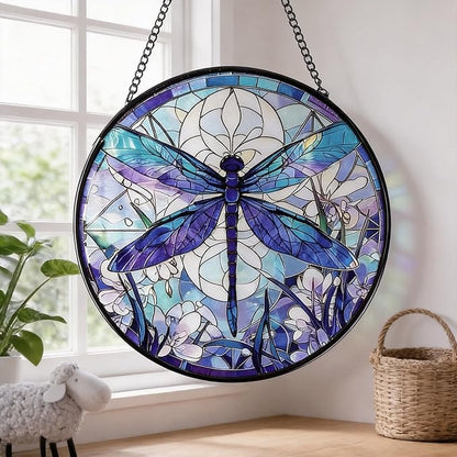 Stained Glass Sun Catcher,A Blue DragonflyStained Glass Window Hanging Garden Decor,Sun Catchers Indoor Window,Whimsical Decoration for Home Backyard Patio Lawn Porch with 9.8 INCH