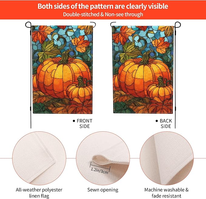 Fall Pumkin Garden Flag Seasonal Double Sided 12 x 18 Inch Small Yard Flag for Indoor Outdoor Decor Holiday All Seasons