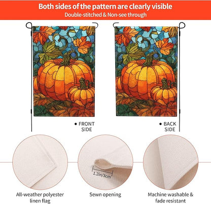 Fall Pumkin Garden Flag Seasonal Double Sided 12 x 18 Inch Small Yard Flag for Indoor Outdoor Decor Holiday All Seasons