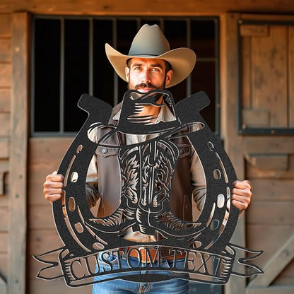 Personalized Cowboy Metal Name Sign, Western Cowboy Wall Decor, Outdoor Art Decor, Custom Western Cowboy Sign, Rustic Metal Wall Art for Home