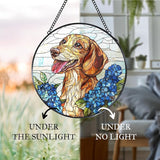 Dachshund Hydrangea Stained Glass Window Hanging Suncatcher, Weiner Dog Sun Catcher Indoor Window, Dachshund Gifts for Women, Dog Painted Glass Round Wall Hanging Decorations, 7.8x7.8 in