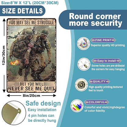 Veterans Day Metal Tin Sign U.S Army Veteran Retro Tin Sign For Backyard Garage Man Cave Shed Office Craft Room Living Room Coffee Bar Wall Decor Home Sign Gift 8x12 inch