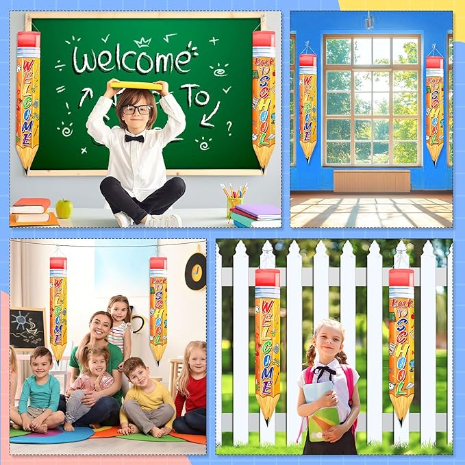 NOVWANG 2 Pcs Back to School Windsocks, Pencil Windsock First Day of School Hanging Flag Welcome Classroom Party Decorations for Office Garden Lawn Outdoor