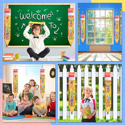 NOVWANG 2 Pcs Back to School Windsocks, Pencil Windsock First Day of School Hanging Flag Welcome Classroom Party Decorations for Office Garden Lawn Outdoor
