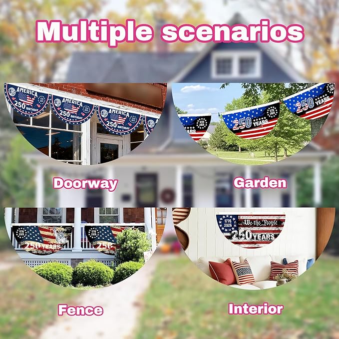 2PCS 250th Anniversary USA Flag, 1.5X3 FT 1776-2026 Fan Flags, 2 Ply Year American Anniversary Flag for Wall, Front Door, Porch, Fence, Outdoor Decorations (Style 5)