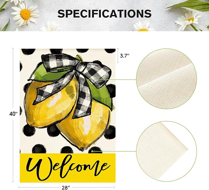 AVOIN colorlife Polka Dot Welcome Lemon Summer House Flag 28 x 40 Inch Double Sided Outside Yard Outdoor Decoration