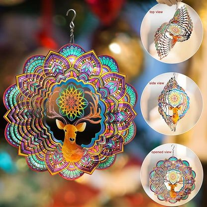 FONMY Santa Deer Wind Spinner 3D Stainless Steel Christmas Decoration Worth Gift Garden Decor. Indoor Outdoor Hanging Ornament 12inch Metal Wind Spinners