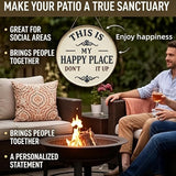 Happy Place – Vintage Statement Metal Sign Round Rustic Wall Decor Funny Garden Sign “This Is My Happy Place Please Respect The Vibe” Metal Hanging Plaque for Front Door Home Office Kitchen (1PCS, 8 * 8in)