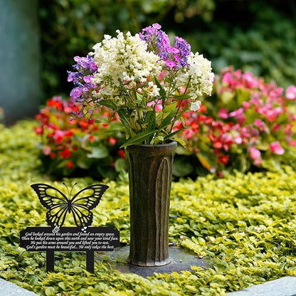 Buryeah Grave Decoration for Cemetery Butterfly Memorial Stake Headstone for Grave Memorial Garden Decor Waterproof Double Sided Print Metal Cemetery Marker, 13.19 x 11.81 Inches(Classic Style)