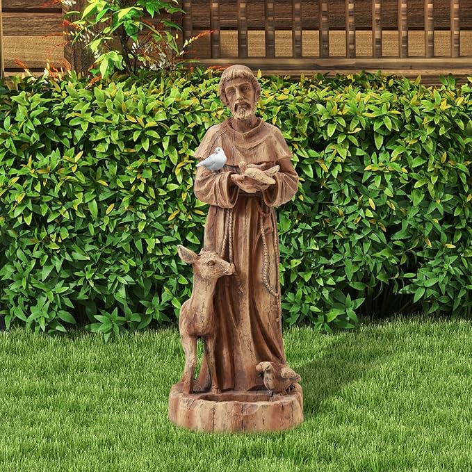 YOLENY St Francis of Assisi Statue Outdoor with Bird Feeder, 25" H Saint Francis Garden Statue All-Weather, Religious Sculpture Decor for Patio Lawns