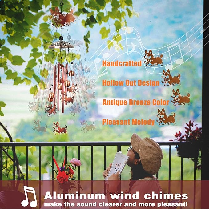 Corgi Wind Chimes for Outside Windchimes Outdoor/Indoor, Home, Lawn, Porch, Yard Decorations,Metal Garden Decor Corgi Wind Chimes Gifts for Women/Men Birthday Gifts Memorial Gift