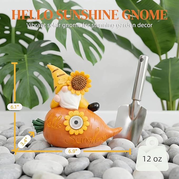 Garden Gnomes Outdoor, Solar Sunflower Gnome Garden Statue & Fairy Garden Accessories, Funny Garden Gnome Yard Ornaments & Lawn Statues, Resin Decor Gnomes Gifts for Women Mom