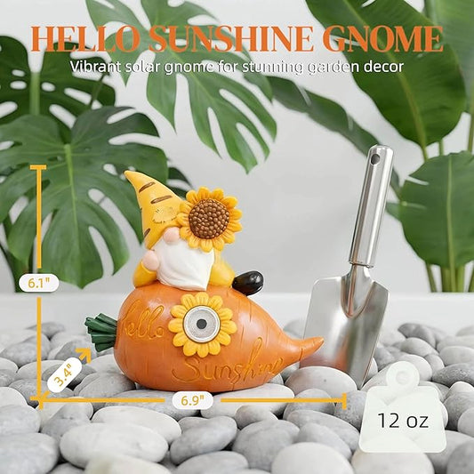 Garden Gnomes Outdoor, Solar Sunflower Gnome Garden Statue & Fairy Garden Accessories, Funny Garden Gnome Yard Ornaments & Lawn Statues, Resin Decor Gnomes Gifts for Women Mom