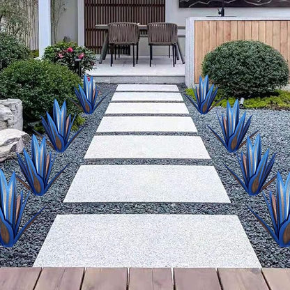 NIDONE Garden Tequila Decor, 2PCS DIY Metal Tequila Rustic Sculpture Metal Agave Yard Art for Outdoor Lawn Ornaments (Blue)
