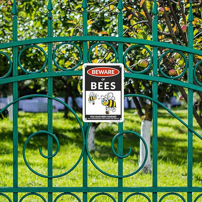 SmartSign Funny Beware Of Bees Warning Sign - 10"x7", 40 mil Laminated Rust-free Aluminum - Metal Signs for Home, Farmhouse, Club, Garden, Outdoors, Patio, Gifts, Cafe - Bees Theme, Made in USA