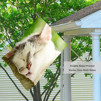 Mugod Sleepy Cat House Flags for Outdoor Decoration, Lovely Cat Face Cute Animal Large Yard Flag Burlap Banner 28 x 40 Double Sided Seasonal Flag Outside