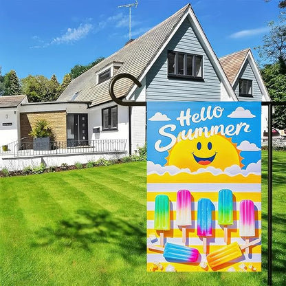 BlissYard Summer Garden Flags 12x18 Double Sided Outdoor Flag Summer Garden Flags For Outside Hello Summers with Smiling Sun and Colorful Popsicles, Ideal for Outdoor Yard and Patio Decor