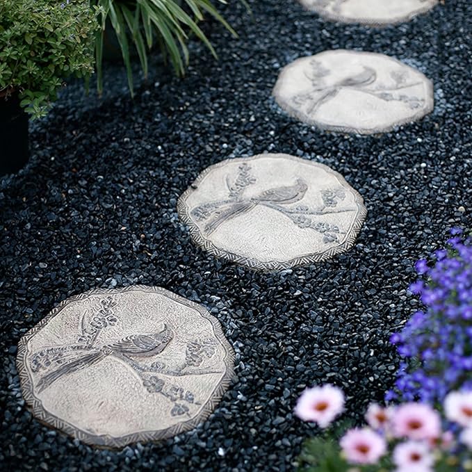 Garden Stepping Stones, Classical Chinese Flower Carving, Decorative Walkway Stepping Stones for Outdoor Garden Flowerbed & Lawn Yard Pathway (Color : A(3Pcs))