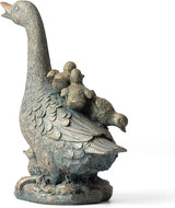 Glitzhome Bronze Duck Garden Statue, 15" H Faux Family of 4 with Mother and Three Babies, Hand-Painted Resin & Stone Outdoor Decor for Yard, Patio, Spring Landscape