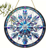 Banax Snowflake Hanging Stained Glass for Windows,23cm/9 inch Hand-Painted Sun Catcher Garden Hangings Christmas Mother's Day, Valentine's Day Ornaments Festival Gift