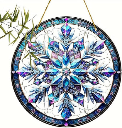 Banax Snowflake Hanging Stained Glass for Windows,23cm/9 inch Hand-Painted Sun Catcher Garden Hangings Christmas Mother's Day, Valentine's Day Ornaments Festival Gift