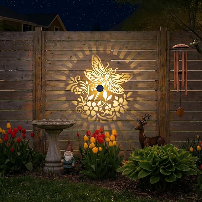 Gardsee Solar Fence Lights Outdoor 2 Pack Deck Step Wall Lights Butterfly Metal Waterproof LED Warm Yellow Light for Garden Post Patio Backyard Yard Decor (Black 3)