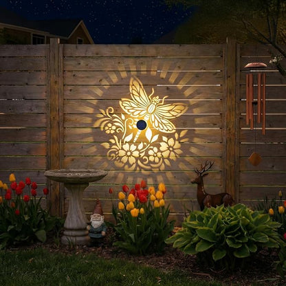 Gardsee Solar Fence Lights Outdoor 2 Pack Deck Step Wall Lights Butterfly Metal Waterproof LED Warm Yellow Light for Garden Post Patio Backyard Yard Decor (Black 3)