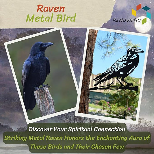 Renovatio Metal Bird Decor, Gifts for Mom, Artistic Raven Silhouette, Metal Garden Ornament, Outdoor Tree Decorations – A Remarkable Yard & Lawn Decor – Raven (Black)