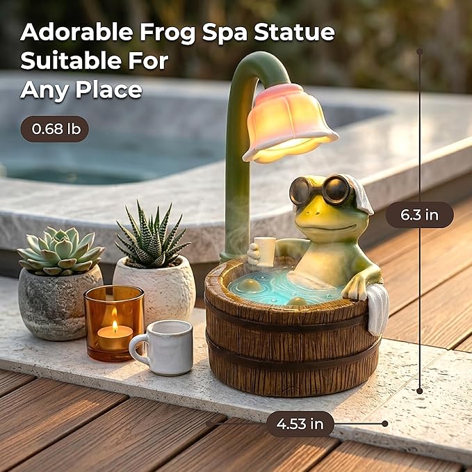 MXwcy Solar Garden Lights Frog Statue, 6.3" Resin Bath Frog Figurine Cute Frog Stuff Solar Garden Decor Accessory for Patio Yard Lawn, Frog Gifts for Women Mom Grandma