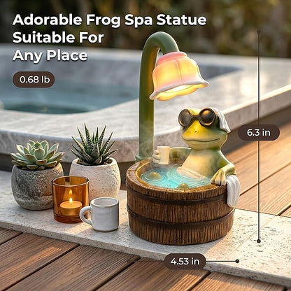 MXwcy Solar Garden Lights Frog Statue, 6.3" Resin Bath Frog Figurine Cute Frog Stuff Solar Garden Decor Accessory for Patio Yard Lawn, Frog Gifts for Women Mom Grandma