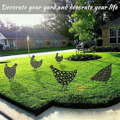 5PCS Rooster Animal Stakes, Chicken Family Garden Silhouette Yard Art, Hollow Out Animal Shape Decor for Outdoor-for Lawns Backyard 5PCS