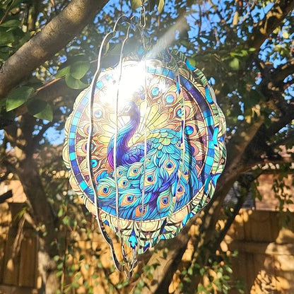 Peacock Wind Spinner, 3D Hanging Stainless Steel Garden Spinner, Wind Spinner Hanging for Outdoor & Indoor Décor, Unique Gifts for Yard Garden Decoration or Patio Décor (Peacock)